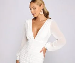 Windsor. Amaria Formal Ruched Chiffon Mini Dress -Bridal Dresses popular shop 05001 0613 4