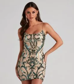 Windsor. Auden Formal Sequin Scroll Bodycon