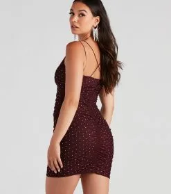 Windsor. Kylie Rhinestone Mesh Mini Dress