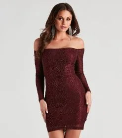 Windsor. Winona Heat Stone Off Shoulder Dress