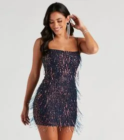 Windsor. Khloe Sequin Fringe Party Dress