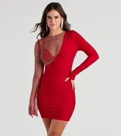 Windsor. Diana Rhinestone Mesh Party Dress