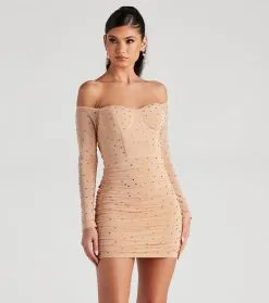 Windsor. Marilyn Rhinestone Mesh Mini Dress