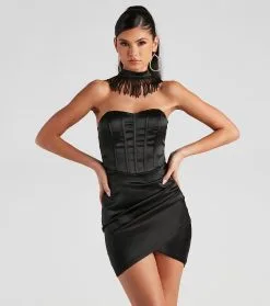 Windsor. Marina Fringe Choker Neck Satin Mini Dress