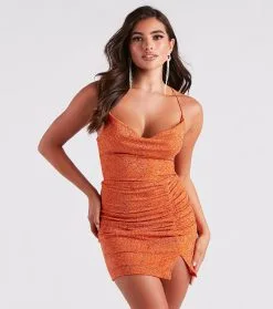 Windsor. Jasmine Ruched Glitter Bodycon Mini Dress