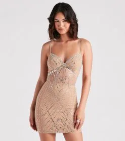 Windsor. Nessa Rhinestone Mesh Party Dress