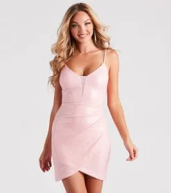 Windsor. Janelle Sequin V-Neck Wrap Party Dress