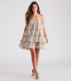 Windsor. Priah Sequin Tiered Ruffle Party Dress
