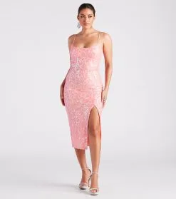 Windsor. Karley Formal Sequin Low Back Midi Dress