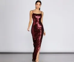 Windsor. Ash High Slit Sequin Dress