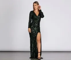 Windsor. Kendall Formal High Slit Sequin Dress