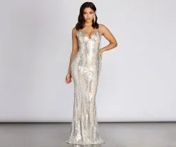 Windsor. Constance Lace Back Sequin Dress
