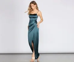 Windsor. Kay Formal Lace Up Satin Dress