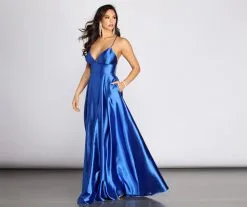 Windsor. Tawny Formal Satin Pleated Dress