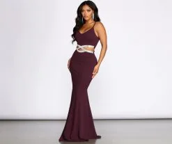 Windsor. Davia Rhinestone Pretzel Trim Mermaid Dress