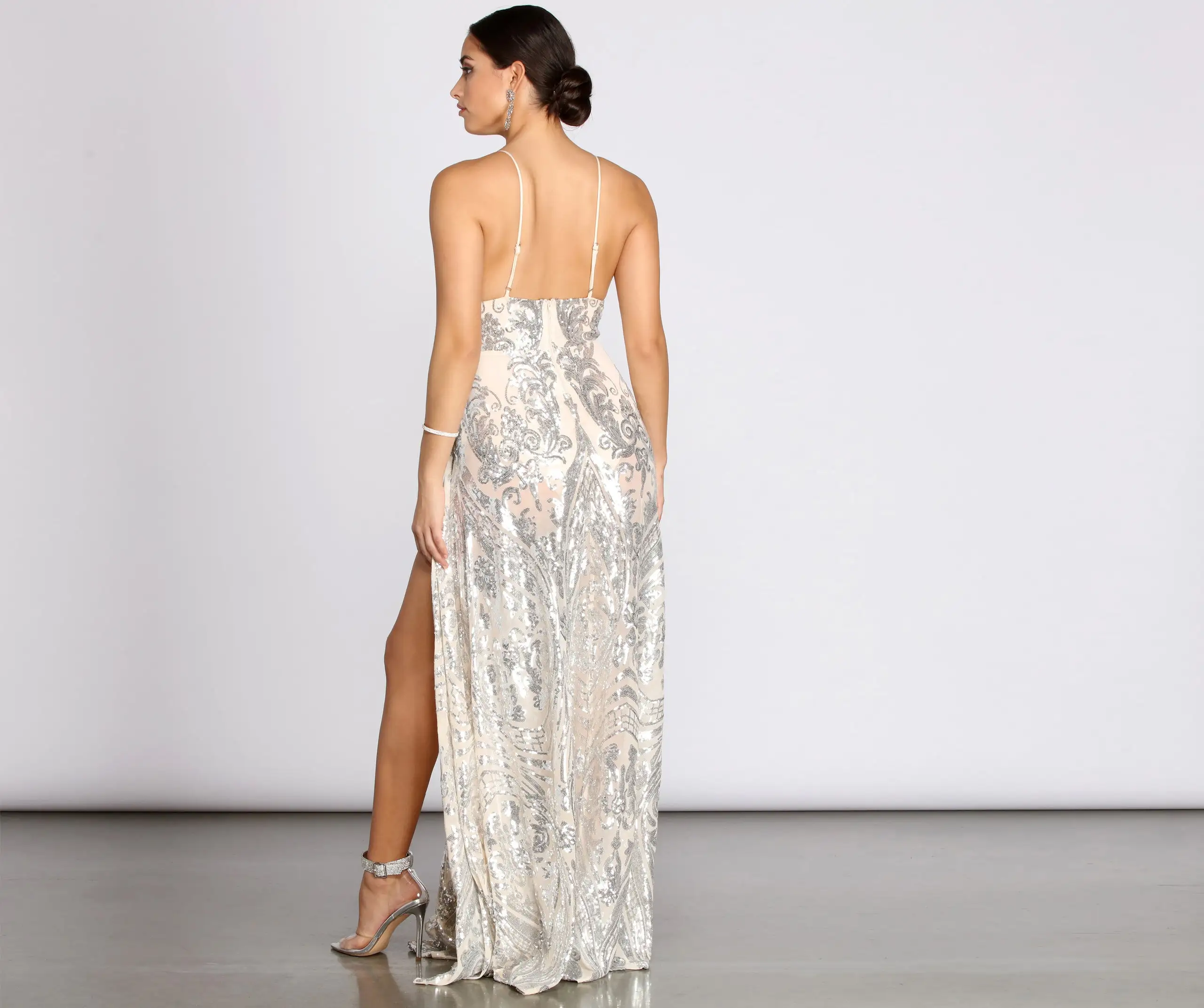 Windsor. Keana Double Slit Scroll Sequin Dress 4 Windsor. Keana Double Slit Scroll Sequin Dress - Image 2