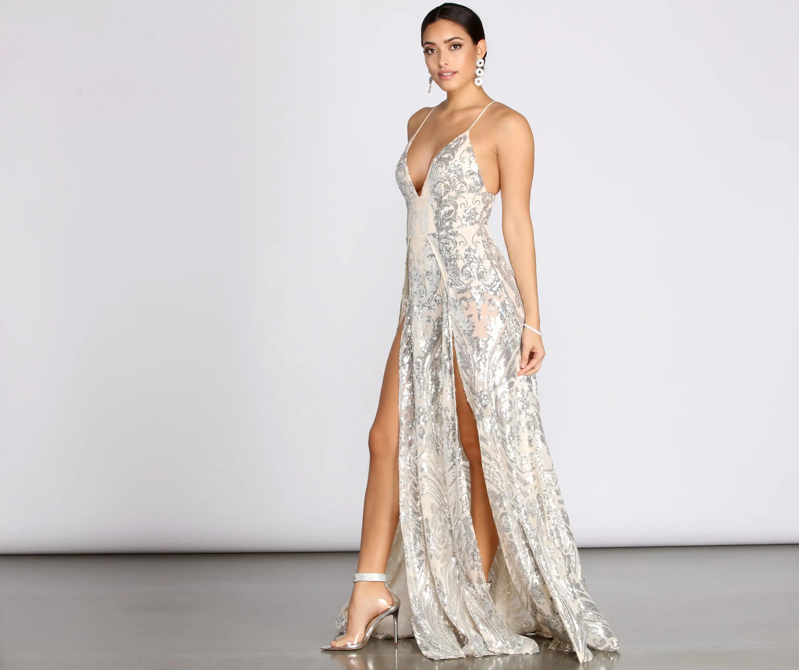 Windsor. Keana Double Slit Scroll Sequin Dress 6 Windsor. Keana Double Slit Scroll Sequin Dress - Image 4
