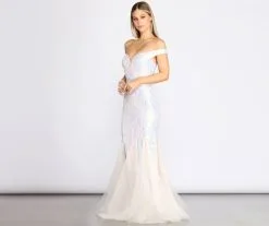 Windsor. Andrina Iridescent Sequin & Tulle Off Shoulder Mermaid Dress -Bridal Dresses popular shop 05002 0568 4