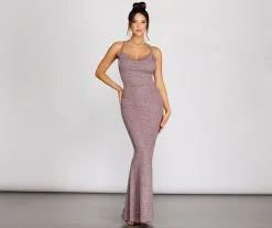 Windsor. Nivea Mauve Glitter Cowl Neck Evening Gown