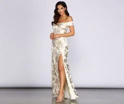 Windsor. Jaden Floral Foiled Sweetheart Dress