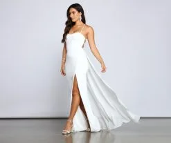 Windsor. Jacklyn Crepe And Chiffon High Slit Formal Dress