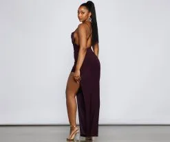 Windsor. Inez Formal High Slit Ruched Dress