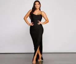 Windsor. Cassandra Cowl Neck Ruched Formal Dress
