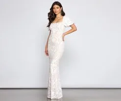 Windsor. Quinn Sequin Scroll Puff Sleeve Dress -Bridal Dresses popular shop 05002 1518 3 633e942f d333 4b0a ab70 0e6131a5c92c