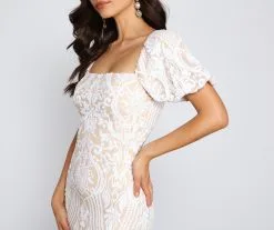 Windsor. Quinn Sequin Scroll Puff Sleeve Dress -Bridal Dresses popular shop 05002 1518 4 ed6a7499 5500 4bae b2e9 81632c590ad1