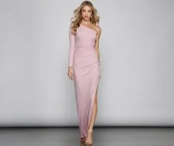 Windsor. Haley One-Shoulder Glitter Knit Formal Dress
