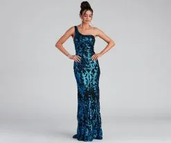 Windsor. Layton Formal One Shoulder Sequin Dress
