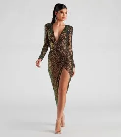 Windsor. Malika Sequin Asymmetrical Long Dress