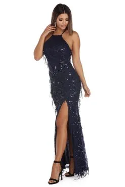 Windsor. Kiley Sequin Lace Up Back Dress