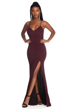 Windsor. Ryleigh Formal High Slit Lurex Dress