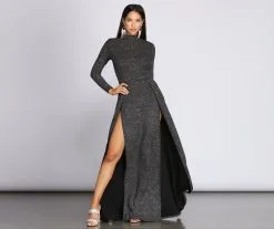 Windsor. Alessandra Formal High Slit Glitter Dress