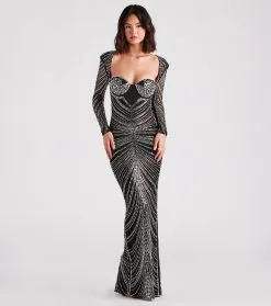 Windsor. Raelynn Formal Rhinestone Bustier Long Dress
