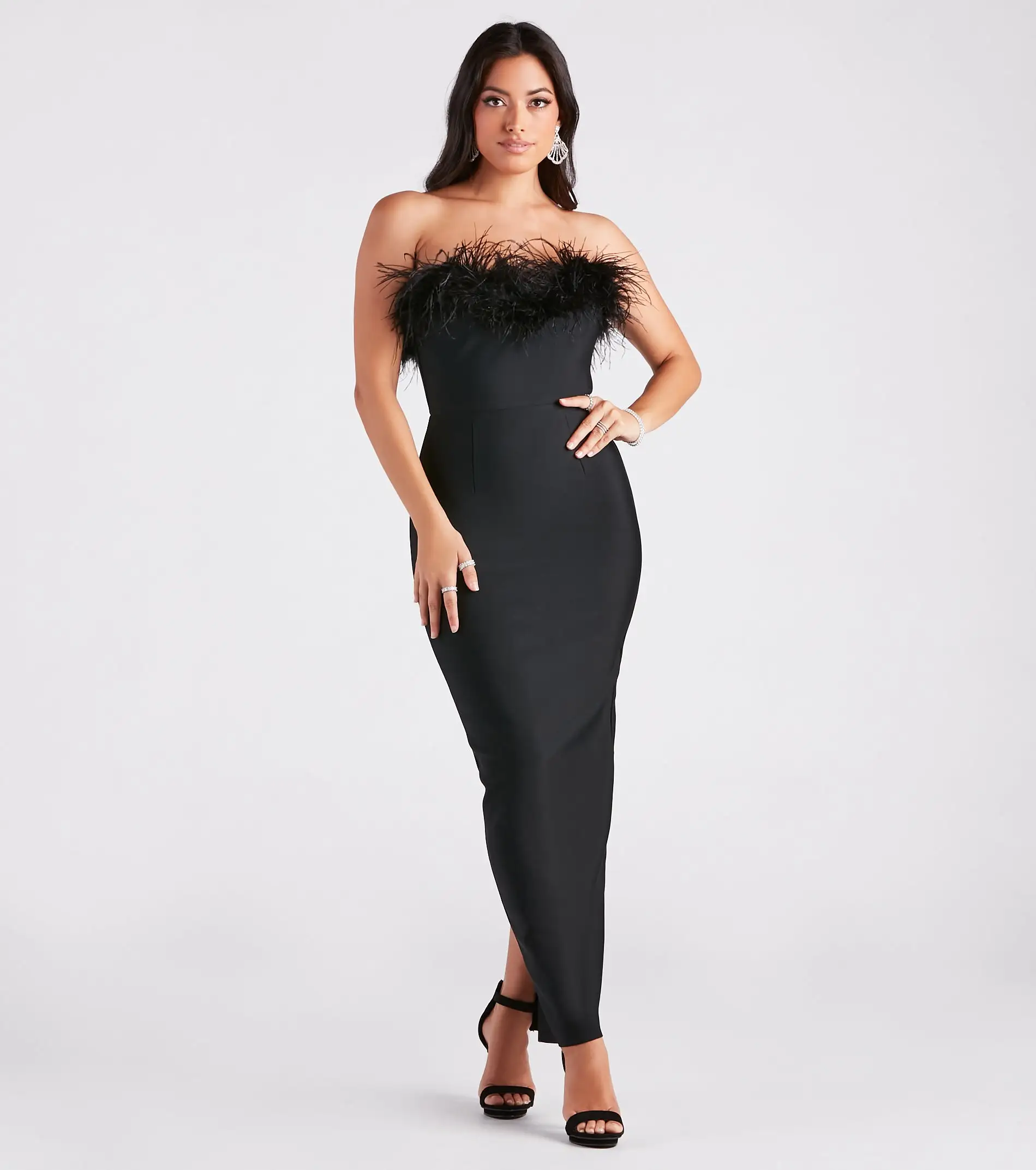 Windsor. Olivia Formal Marabou Feather Bandage Dress 3 Windsor. Olivia Formal Marabou Feather Bandage Dress