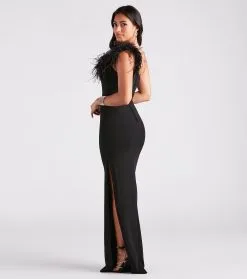 Windsor. Patricia Formal Crepe Marabou Long Dress -Bridal Dresses popular shop 05002 7421 2