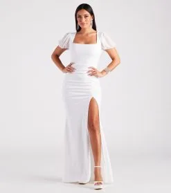 Windsor. Zoie Formal Crepe Puff Sleeve Mermaid Dress