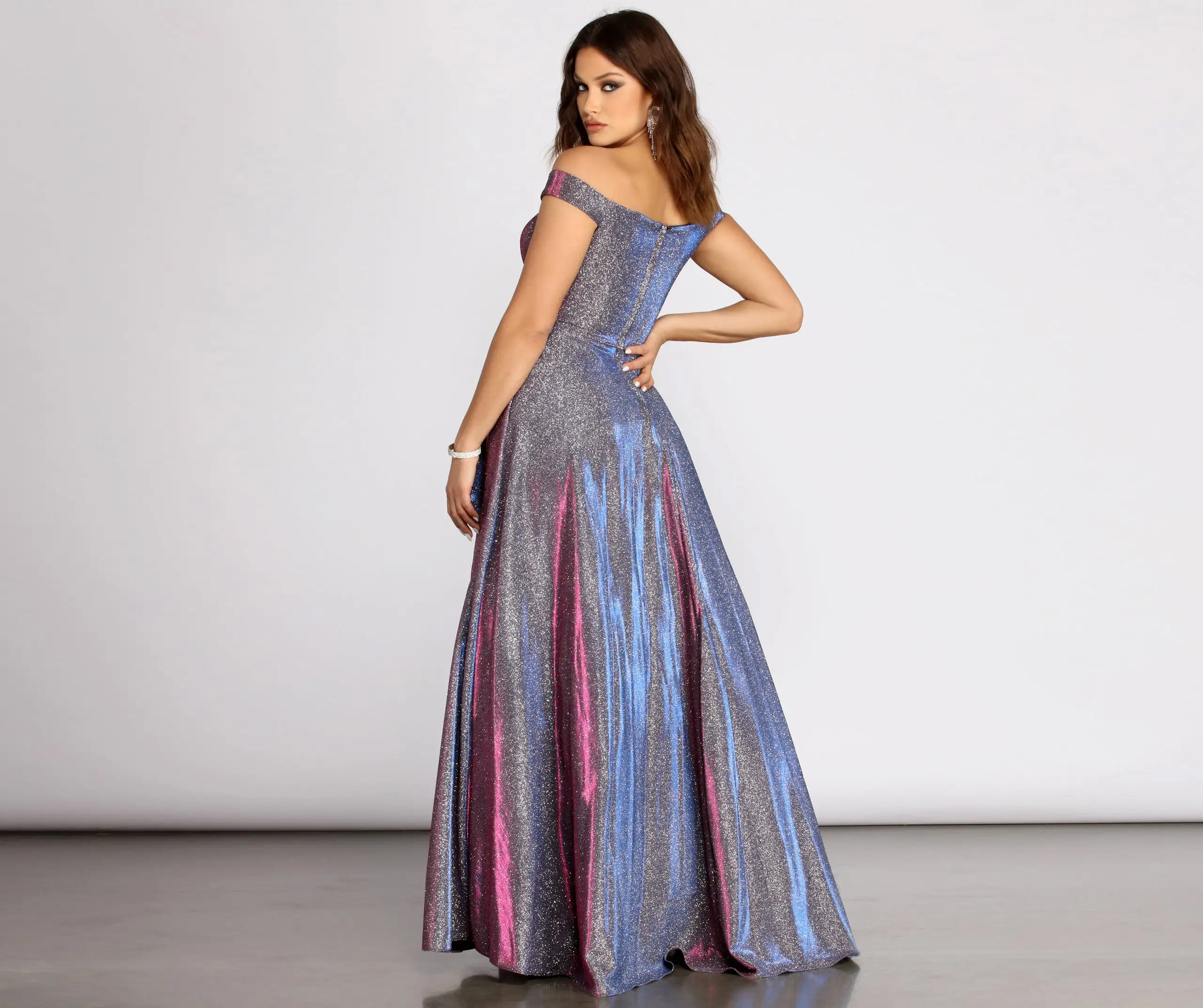 Windsor. Giannina Off Shoulder Glitter Shine Ball Gown 4 Windsor. Giannina Off Shoulder Glitter Shine Ball Gown - Image 2