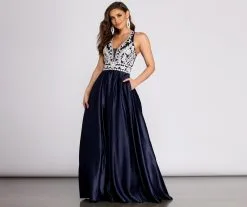 Windsor. Zarina Floral Embroidery Halter Ball Gown