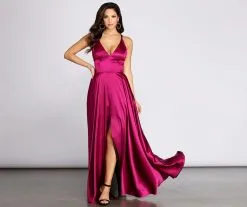 Windsor. Lyric Cross & Lace Up Back Satin Dress