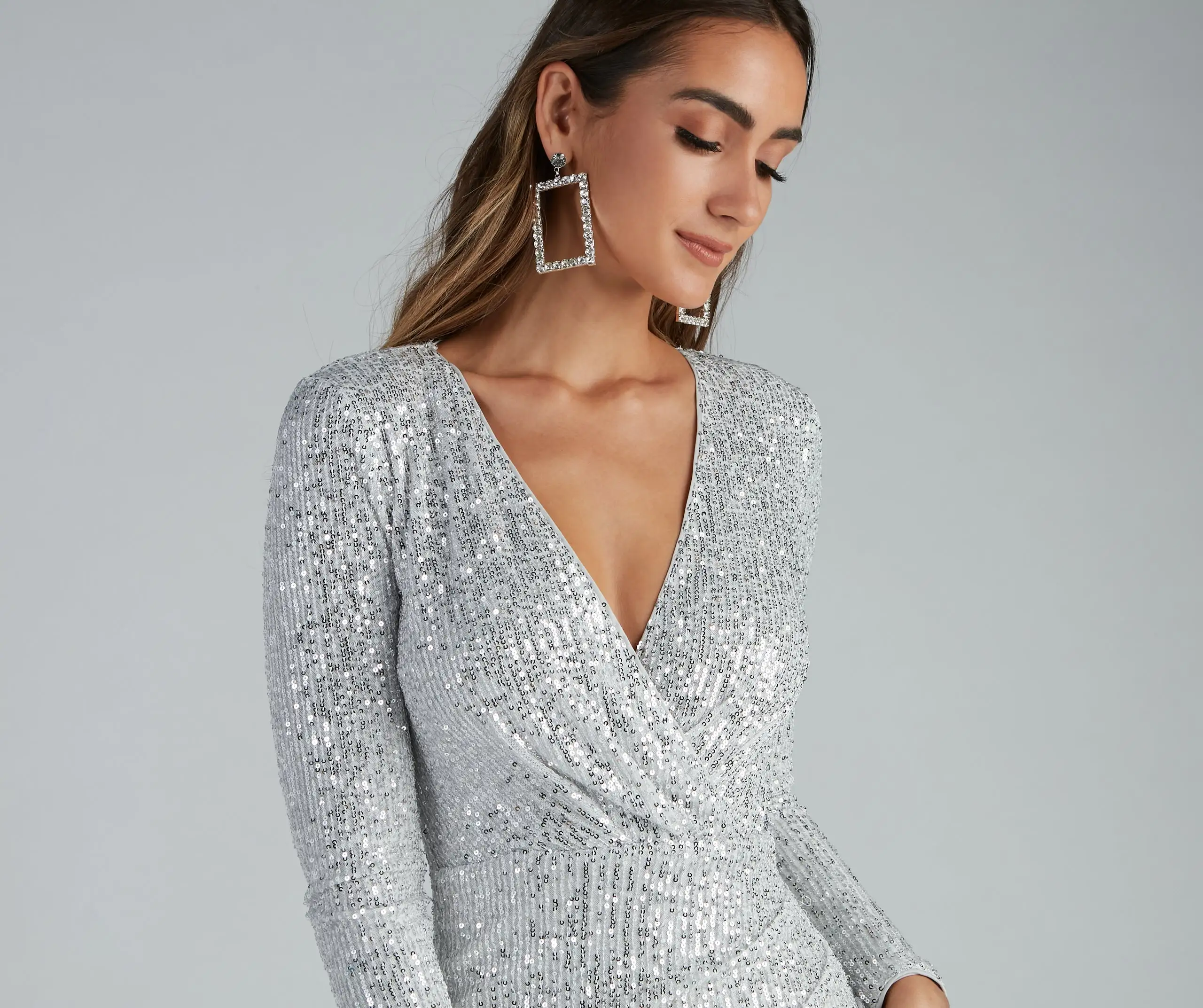 Windsor. Twinkle In Sequin Long Sleeve Wrap Dress 9 Windsor. Twinkle In Sequin Long Sleeve Wrap Dress - Image 7