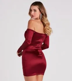 Windsor. Alluring Chic Off-The-Shoulder Satin Mini Dress -Bridal Dresses popular shop 05101 1866 2
