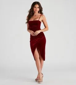 Windsor. Posh Party Pleated Velvet Midi Dress -Bridal Dresses popular shop 05101 1879 3
