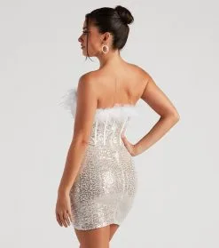 Windsor. Shining Impression Sequin Marabou Dress -Bridal Dresses popular shop 05101 1925 2