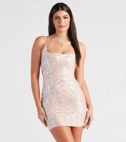 Windsor. Stand Out In Sequins Tie-Back Mini Dress