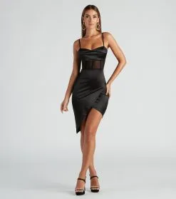 Windsor. Daring In Satin Cowl Neck Dress