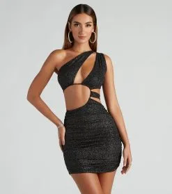 Windsor. Stunning Glitz Cutout Glitter Mini Dress