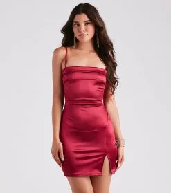 Windsor. Pleats To Meet You Satin Slit Dress